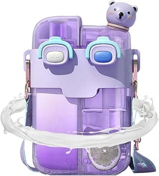 Cute Plastic Water Bottle, 780ml Cartoon Dual Use Drinking Bottle with Double Cup, Portable Leakproof Kids Water Jug with Shoulder Strap for School, Travel, Sports and Outdoor Activities (Purple) - Amazon.ae Price Tracker