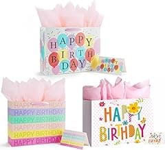 REVHQ 3Pcs 13" Large Birthday Gift Bag with Tissue Paper and Greeting Card, Gifts Bags with Handle for Women Girls, Gift Paper Bag for Party Festivals New Year Christmas Teacher's Day Present - Amazon.ae Price Tracker