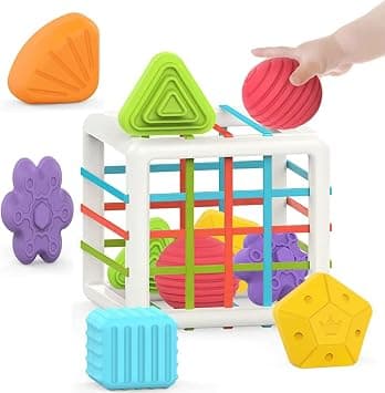 MINGKIDS Montessori Toys for 1 Year Old,Baby Sorter Toy Colorful Cube and 6 Pcs Multi Sensory Shape, Toddler Developmental Learning Toys Birthday Gifts,Baby Toys 6-12-18 Months - Amazon.ae Price Tracker