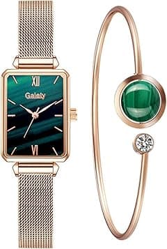 CdyBox Women Watche Alloy Mesh Strap Small Green Watch Bracelet Set Square Head Quartz Dress Wrist Watches - Amazon.ae Price Tracker
