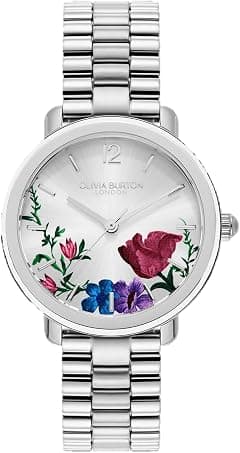 Olivia Burton Womens Vintage Floral Quartz Basic, Silver White, One Size - Amazon.ae Price Tracker