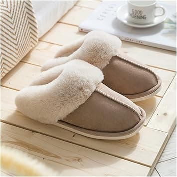 Unisex Adult Winter Home Slippers, Narrow Fit, Khaki, Size 40/41 EU, Memory Foam, Plush, Flat Heel, Solid, Slip-On, Comfort, Indoor, Anti-Skid, Couple Slippers - Amazon.ae Price Tracker