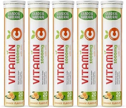 Oladole Natural Vitamin C Effervescent + Zinc Orange Flavor- 1000mg (20 Tablets) | Immune Support, Antioxidant Boost, Collagen Production, Skin Health | Non-GMO, Gluten-Free, Pack 5 - Amazon.ae Price Tracker