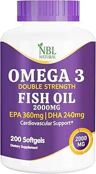 NBL NATURAL Omega 3 Fish Oil 2000 mg 360 EPA 240 DHA Double Strength, Cardiovascular Support, 200 Softgels - Amazon.ae Price Tracker