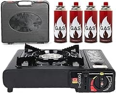 GO2CAMPS Auto Ignition Camping Stove with 4- Butane Gas Cartridges –High Quality Portable Outdoor Gas Burner with Storage Case, Ideal for Camping, Picnic, Travel, Hiking, and Outdoor Cooking - Amazon.ae Price Tracker