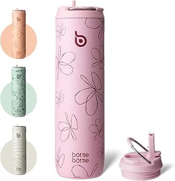 BOTTLE BOTTLE Insulated Water Bottle 24oz with Straw Lid and Handle for Sports Travel Gym Stainless Steel Water Bottles Double-Wall Vacuum Metal Leak Proof BPA-Free (Flower Frenzy) - Amazon.ae Price Tracker