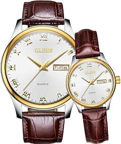 OLEVS Valentines Couple Pair Quartz Watches Luminous Calendar Date Window 3ATM Waterproof, Casual Stainless Steel His and Hers Wristwatch for Men Women Lovers Wedding Romantic Gifts Set of 2 - Amazon.ae Price Tracker