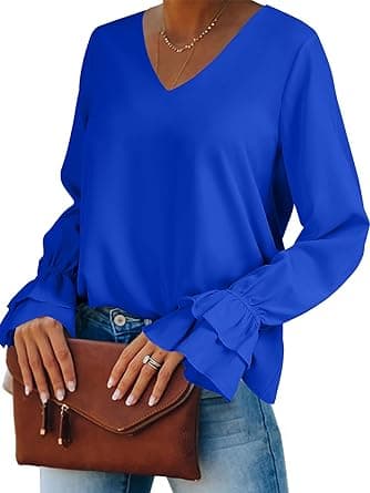 LYANER Women's Casual V Neck Tiered Ruffle Bell Long Sleeve Blouse Shirt Tunic Top - Amazon.ae Price Tracker