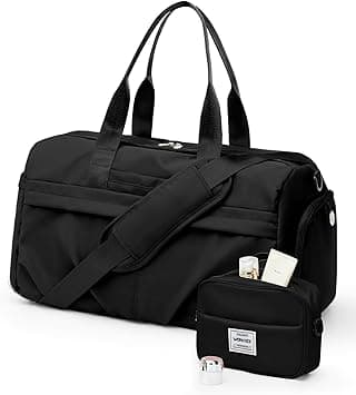 Gym Bag for Women Men, Sport Duffel Bag with Toiletry Bag & Shoe Compartment,Waterproof Travel Weekender Overnight Carry on Bag for Yoga with Trolley Sleeve, Black Set - Amazon.ae Price Tracker