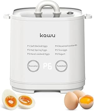 Kawu Egg Cooker, 6-in-1 Electric Rapid Egg Poacher for Hard Boiled Eggs, Yogurt, Custard, 12H Delay Start & Auto Off, Portable Breakfast Maker with Stainless Steel Bowl, 4 Eggs - Amazon.ae Price Tracker
