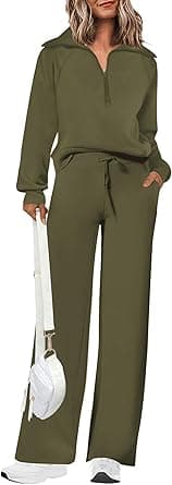 PRETTYGARDEN Women's 2 Piece Outfits Casual Lapel Half Zip Sweatshirts and Wide Leg Pants Tracksuit Sets - Amazon.ae Price Tracker