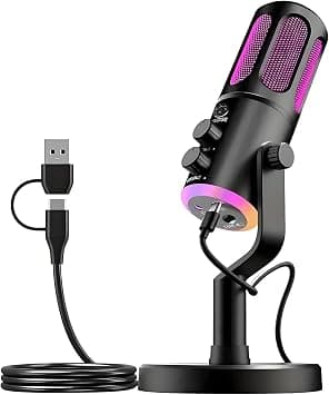 USB Microphone RGB Cold Light Effect Breathing Microphone Cardioid Condenser Microphone Noise Reduction Function, Plug and Play, for Games, Streaming Media, Podcasts, Recording, PC/Mac/Laptop/PS4/PS5 - Amazon.ae Price Tracker