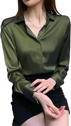 Women's Satin Blouse Fashion Long Sleeve Satin Silk Shirt Work Office Top Casual Shirt - Amazon.ae Price Tracker