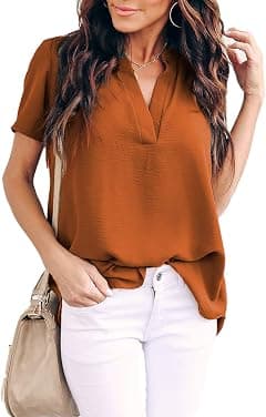 Allimy womens Casual Split V Neckline Blouses Soft - Amazon.ae Price Tracker