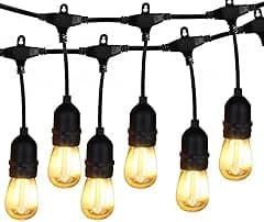 BRIMAX Outdoor String Lights 49FT with 15Pcs E27 Sockets, 15Pcs S14 LED Edison Bulbs, Warm White, 2700K Shatterproof Commercial Grade Waterproof LED String Lights for Bistro Gazebos Porch - Amazon.ae Price Tracker