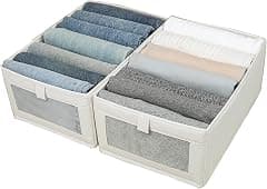 Clothes Storage Organizer, Stackable Cotton Drawer Closet Box with Transparent Mesh Window and Handle, Store bag for Clothing, Jeans, Bras, Leggings, Sweaters, (2 Pack, Beige) (Model 1) - Amazon.ae Price Tracker