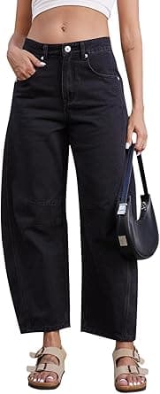 Mid Rise Barrel Jeans for Women Wide Leg Mid Waist Cropped Denim Pants Y2k Baggy Boyfriend Jeans with Pockets - Amazon.ae Price Tracker