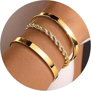 Tazweeq Gold Bracelets for Women, Dainty 14K Gold Plated Bangle Cuff, Stackable Adjustable Bracelet Jewelry, Ideal Gifts for Her, 3Pcs - Amazon.ae Price Tracker