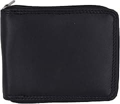 Men's Zipper RFID Blocking Premium Leather Zip-Around ID Bifold Wallet (Black), Black, medium, Rfid Wallet - Amazon.ae Price Tracker