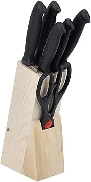 Royalford 7Pcs Kitchen Knives Set With Wooden Block, RF10229 Multipurpose Scissor, Knife Sharpener All In 1 For Chopping, Slicing, Mincing And Dicing, Black - Amazon.ae Price Tracker