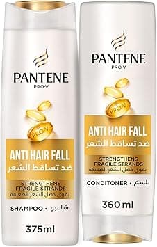 Pantene Pro-V Anti-Hair Fall Shampoo and Conditioner Bundle, Strengthens Fragile Strands from Styling Damage, Nourishes for Thicker, Stronger Hair in 14 Days, 375ml + 360ml, Pack of 2 - Amazon.ae Price Tracker