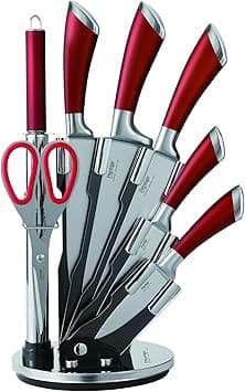 Prestige Kitchen Knife Set with Acrylic Knife Stand | Premium Kitchen Set with Clear Storage Block | Laser-cut Rust-free Stainless Steel Blade | PR57540 - Red - Amazon.ae Price Tracker