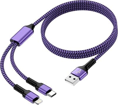 2 in 1 Fast Multi USB Charger Cord with Lightning/Type C Port, 4ft Nylon Braided USB to USB C &Lightning Cable for IOS/Android Devices Compatible with iPhone 17 16 15 14 Pro Max, iPad, Samsung, Google - Amazon.ae Price Tracker