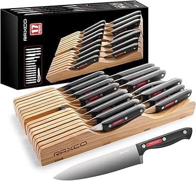 RAXCO 17-Piece Knife Set with Block for Kitchen, Inclued 15 piece Knives Stainless Steel,Drawer knife set - Amazon.ae Price Tracker