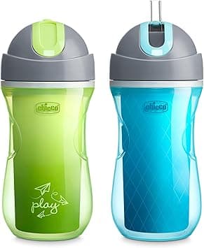 Chicco 9oz. Double-Wall Insulated Flip-Top Sippy Cup with Silicone Straw and Spill-Free Lid | Top-Rack Dishwasher Safe | Easy to Hold with Ergonomic Indents | Green Play/Teal, 2pk | 12+ months - Amazon.ae Price Tracker