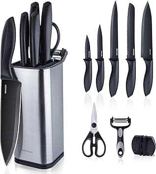 RAXCO Knife Set with Block,10-Piece Kitchen Knives Stainless Steel,Pro-Sharpened for Cooking,Slicing,Mincing,Dicing,Black - Amazon.ae Price Tracker