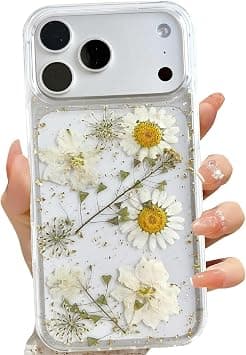 LSEEKA for iPhone 17 Pro Max Clear Case with Pressed Real Flowers Design,Glitter Cute White Floral Pattern Slim Soft TPU Protective Women Girl's Phone Cover for iPhone 17 Pro Max - Amazon.ae Price Tracker