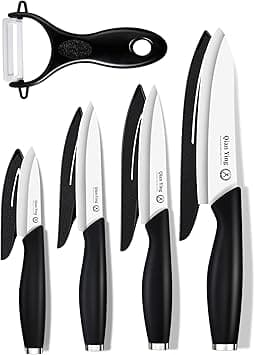 Ceramic Knife Set for Kitchen with Sheath: 100% Zirconia Pure Ceramic Sharp Blade Fruit Cutting Knives 9Pcs with Cover Rustproof Clean Cut Edge Black Handle, No Scratches on Titanium Cutting Boards - Amazon.ae Price Tracker