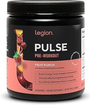 LEGION Pulse Pre Workout Supplement - All Natural Nitric Oxide Preworkout Drink to Boost Energy, Creatine Free, Naturally Sweetened, Beta Alanine, Citrulline, Alpha GPC (Fruit Punch) - Amazon.ae Price Tracker
