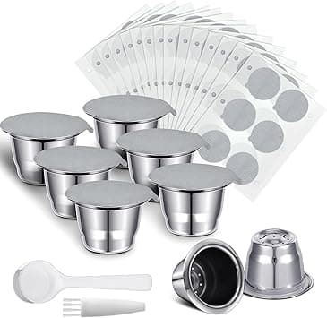 Didaey Reusable Espresso Capsules Stainless Steel Refillable Coffee Pods Reusable Espresso Pods with Aluminum Foil Seals Stickers Lids Compatible with Nespresso Machines (6 Cups, 204 Lids) - Amazon.ae Price Tracker