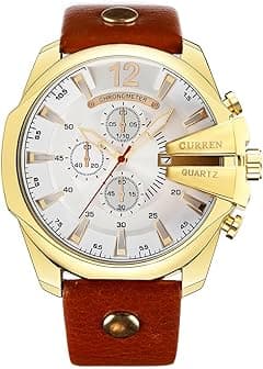 CURREN Men Watches Luxury Gold Male Fashion Leather Strap Outdoor Casual Sport Wristwatch with Big Dial, gold white - Amazon.ae Price Tracker