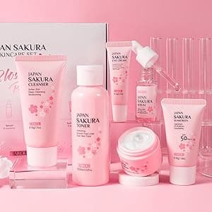 LAIKOU Skincare Gift Set for Teenage Girls, JAPAN SAKURA Skin Care Sets & Kits Gift Set for Women with Cleanser,Toner,Serum,Eye Cream,Face Cream,Sunscreen for Pores, Moisturizing Travel Kit 6pcs - Amazon.ae Price Tracker