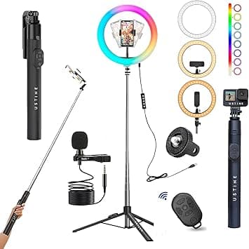 Youtuber Kit | 12" RGB Ring Light | Imported mic | Extra-Long Selfie Stick with Large Reinforced Tripod Stand Upto 67 inch/170 cm with, BT Remote, Fb Videos, Reels, Vlog (with 12" RGB Light) - Amazon.ae Price Tracker