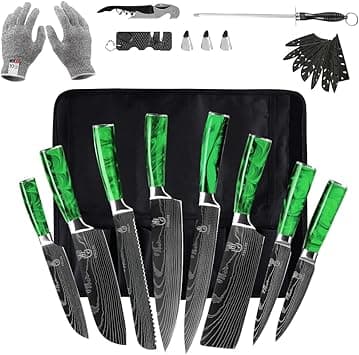 FULLHI Knife Set, 14pcs Japanese Knife Set, Green Resin Handle Premium Stainless Steel Kitchen Knife Set - Amazon.ae Price Tracker