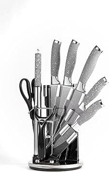 Cuisine Art 9-Piece Professional Kitchen Knife Set with Revolving Stand – Includes Chef, Cleaver, Slicing, Utility, Fruit Knives, Scissors, Sharpening Rod and Potato Peeler - Grey - Amazon.ae Price Tracker