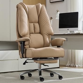 EXCEBET Big and Tall Office Chair 400lbs Wide Seat, Leather High Back Executive Office Chair with Foot Rest, Ergonomic Chairs Lumbar Support for Lower Back Pain Relief (Light Brown) - Amazon.ae Price Tracker