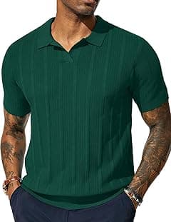PJ PAUL JONES Mens Polo Shirts Textured Knit V-Neck Summer Shirts - Amazon.ae Price Tracker