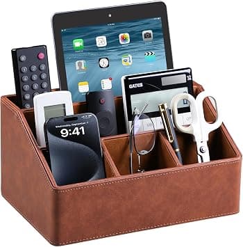 PU Leather Desk Organizer with Coaster, Luxury Office Supplies Remote Control Holder for Office Desk, Side Table, End table, Bedside Organizer Gifts for Men (Brown) - Amazon.ae Price Tracker