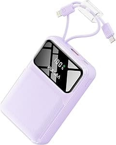 Kuulaa Power Bank with Built-in Cable 20000mAh 22.5W Fast Charging, Portable Charger Battery Pack, Mini Powerbank Compact & Lightweight Compatible with iPhone Android Galaxy Google Pixel - Purple - Amazon.ae Price Tracker