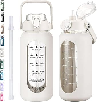 kytffu 64oz Glass Water Bottles with Straw, Half Gallon Motivational Glass Bottle with Silicone Sleeve and Time Marker, 2L Leakproof Large Glass Water Jug for Gym Home Office,White - Amazon.ae Price Tracker