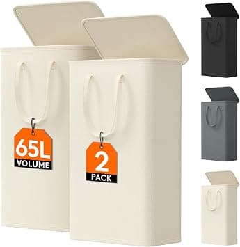 Lifewit 65L Narrow Laundry Basket with Lid, Foldable, Small, Laundry Hamper with Handles, Laundry Container for Laundry Room, Bedroom, Bathroom, White, Pack of 2 - Amazon.ae Price Tracker