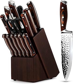 Kitchen Knife Set,15-Piece Knife Set With Block Wooden,Self Sharpening For Chef Knife Set,High Carbon Japan Stainless Steel Hammered Collection Knife Block Set with Steak Knives, Boxed Knife Set - Amazon.ae Price Tracker