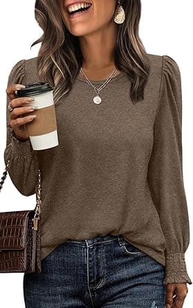 XIEERDUO Blouses for Women Dressy Casual Long Sleeve Shirts Fashion Clothing Puff Sleeve Tunic Tops with Smocked Cuffs - Amazon.ae Price Tracker