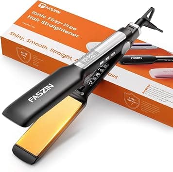 Faszin Professional Wide Hair Straightener, 42mm Plate, Titanium Negative Ion Flat Iron, 30s Rapid Heating, LED Temperature Display, Wide Voltage & 11 Adjustable Temp Levels(130-230℃) - Pitch Black - Amazon.ae Price Tracker