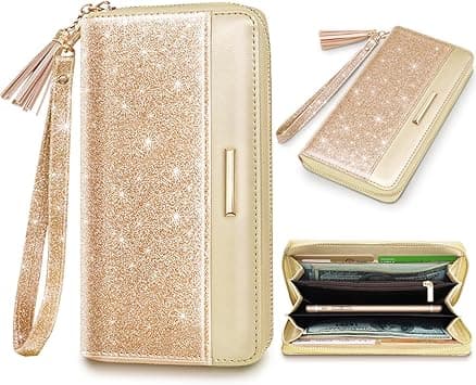 Women Wallets Multi Card Case Wallet Clutch Wallet Card Holder Organizer Ladies Purse Glitter Tassel Wrist strap Purse,Champagne Gold Glitter - Amazon.ae Price Tracker