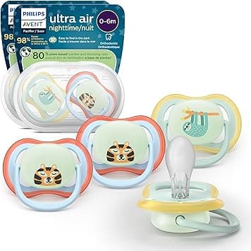 Philips Avent Ultra Air Nighttime Pacifiers - Orthodontic Design, for Babies 0-6 Months, Glow in The Dark, Soft Silicone Symmetrical, BPA-Free, 2 Sterilizing Cases, 4 Pack, SCF376/35 - Amazon.ae Price Tracker